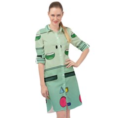 Adventure Time Bmo Beemo Green Long Sleeve Mini Shirt Dress by Bedest