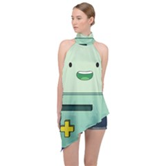 Adventure Time Bmo Beemo Green Halter Asymmetric Satin Top by Bedest