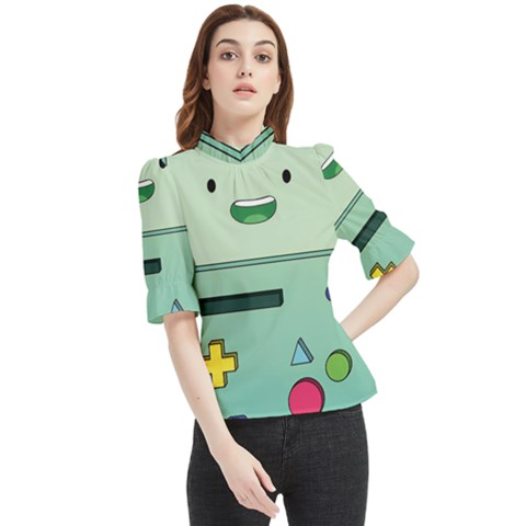 Adventure Time Bmo Beemo Green Frill Neck Blouse by Bedest