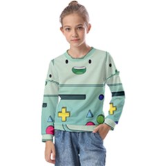 Adventure Time Bmo Beemo Green Kids  Long Sleeve T-shirt With Frill 