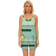 Adventure Time Bmo Beemo Green V-neck Satin Pajamas Set by Bedest