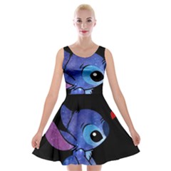 Stitch Love Cartoon Cute Space Velvet Skater Dress by Bedest