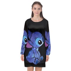 Stitch Love Cartoon Cute Space Long Sleeve Chiffon Shift Dress 