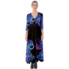 Stitch Love Cartoon Cute Space Button Up Boho Maxi Dress by Bedest