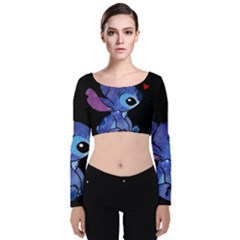 Stitch Love Cartoon Cute Space Velvet Long Sleeve Crop Top by Bedest