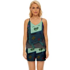 Bmo In Space  Adventure Time Beemo Cute Gameboy V-neck Satin Pajamas Set by Bedest