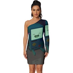 Bmo In Space  Adventure Time Beemo Cute Gameboy Long Sleeve One Shoulder Mini Dress by Bedest