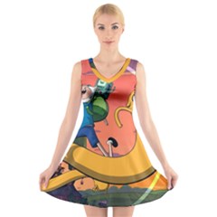 Finn And Jake Adventure Time Bmo Cartoon V-neck Sleeveless Dress by Bedest