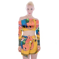 Finn And Jake Adventure Time Bmo Cartoon Off Shoulder Top With Mini Skirt Set by Bedest