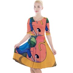 Finn And Jake Adventure Time Bmo Cartoon Quarter Sleeve A-line Dress