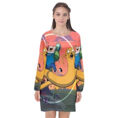 Finn And Jake Adventure Time Bmo Cartoon Long Sleeve Chiffon Shift Dress  by Bedest