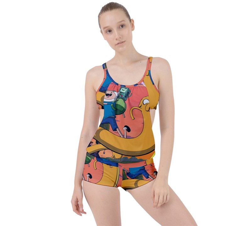 Finn And Jake Adventure Time Bmo Cartoon Boyleg Tankini Set 