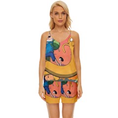 Finn And Jake Adventure Time Bmo Cartoon V-neck Satin Pajamas Set by Bedest