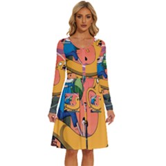 Finn And Jake Adventure Time Bmo Cartoon Long Sleeve Dress With Pocket by Bedest