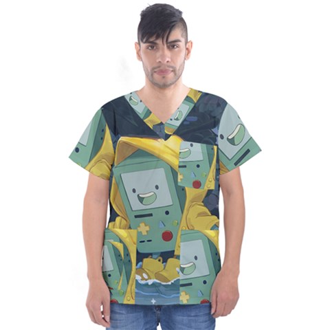 Cartoon Bmo Adventure Time Men s V-neck Scrub Top by Bedest