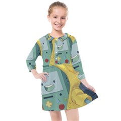 Cartoon Bmo Adventure Time Kids  Quarter Sleeve Shirt Dress by Bedest