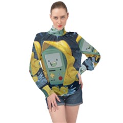 Cartoon Bmo Adventure Time High Neck Long Sleeve Chiffon Top by Bedest