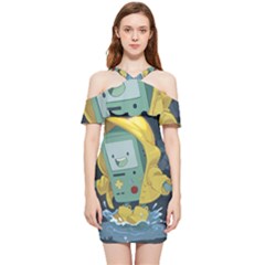 Cartoon Bmo Adventure Time Shoulder Frill Bodycon Summer Dress by Bedest