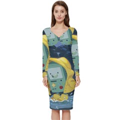 Cartoon Bmo Adventure Time Long Sleeve V-neck Bodycon Dress  by Bedest