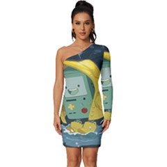 Cartoon Bmo Adventure Time Long Sleeve One Shoulder Mini Dress by Bedest