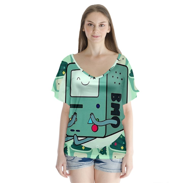 Adventure Time Bmo V-Neck Flutter Sleeve Top