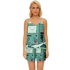 Adventure Time Bmo V-neck Satin Pajamas Set by Bedest