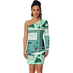 Adventure Time Bmo Long Sleeve One Shoulder Mini Dress by Bedest