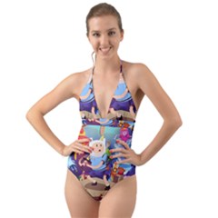 Cartoon Adventure Time Finn Princess Bubblegum Lumpy Space Halter Cut-out One Piece Swimsuit by Bedest