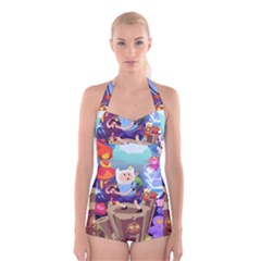 Cartoon Adventure Time Finn Princess Bubblegum Lumpy Space Boyleg Halter Swimsuit  by Bedest