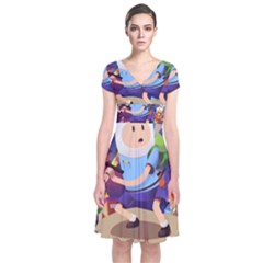 Cartoon Adventure Time Finn Princess Bubblegum Lumpy Space Short Sleeve Front Wrap Dress by Bedest