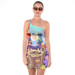 Cartoon Adventure Time Finn Princess Bubblegum Lumpy Space One Shoulder Ring Trim Bodycon Dress by Bedest