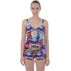 Cartoon Adventure Time Finn Princess Bubblegum Lumpy Space Tie Front Two Piece Tankini by Bedest