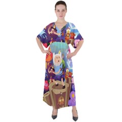 Cartoon Adventure Time Finn Princess Bubblegum Lumpy Space V-neck Boho Style Maxi Dress by Bedest