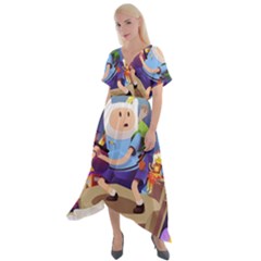 Cartoon Adventure Time Finn Princess Bubblegum Lumpy Space Cross Front Sharkbite Hem Maxi Dress by Bedest