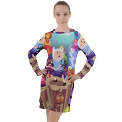 Cartoon Adventure Time Finn Princess Bubblegum Lumpy Space Long Sleeve Hoodie Dress by Bedest