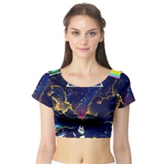 Trippy Kit Rick And Morty Galaxy Pink Floyd Short Sleeve Crop Top by Bedest