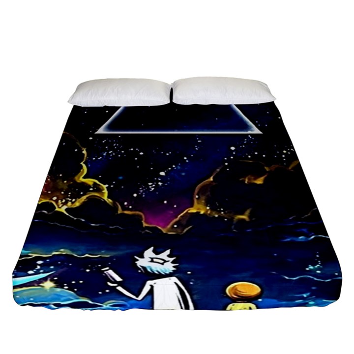 Trippy Kit Rick And Morty Galaxy Pink Floyd Fitted Sheet (Queen Size)