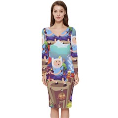 Cartoon Adventure Time Finn Princess Bubblegum Lumpy Space Long Sleeve V-neck Bodycon Dress  by Bedest