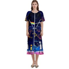 Trippy Kit Rick And Morty Galaxy Pink Floyd Women s Cotton Short Sleeve Night Gown by Bedest