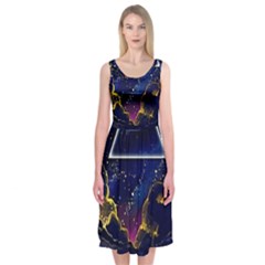 Trippy Kit Rick And Morty Galaxy Pink Floyd Midi Sleeveless Dress by Bedest