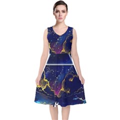 Trippy Kit Rick And Morty Galaxy Pink Floyd V-neck Midi Sleeveless Dress  by Bedest