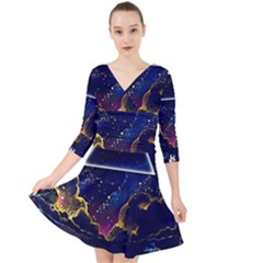 Trippy Kit Rick And Morty Galaxy Pink Floyd Quarter Sleeve Front Wrap Dress by Bedest