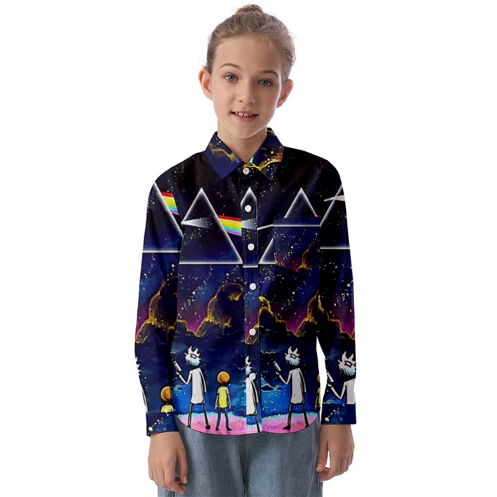 Trippy Kit Rick And Morty Galaxy Pink Floyd Kids  Long Sleeve Shirt