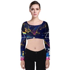 Trippy Kit Rick And Morty Galaxy Pink Floyd Velvet Long Sleeve Crop Top by Bedest