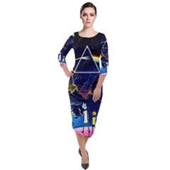 Trippy Kit Rick And Morty Galaxy Pink Floyd Quarter Sleeve Midi Velour Bodycon Dress by Bedest