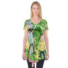 Rick And Morty Adventure Time Cartoon Short Sleeve Tunic  by Bedest