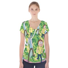 Rick And Morty Adventure Time Cartoon Short Sleeve Front Detail Top by Bedest