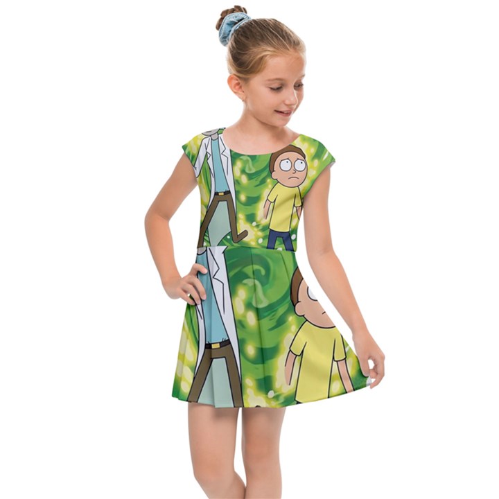 Rick And Morty Adventure Time Cartoon Kids  Cap Sleeve Dress