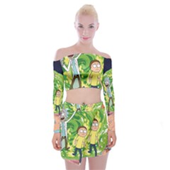 Rick And Morty Adventure Time Cartoon Off Shoulder Top With Mini Skirt Set by Bedest