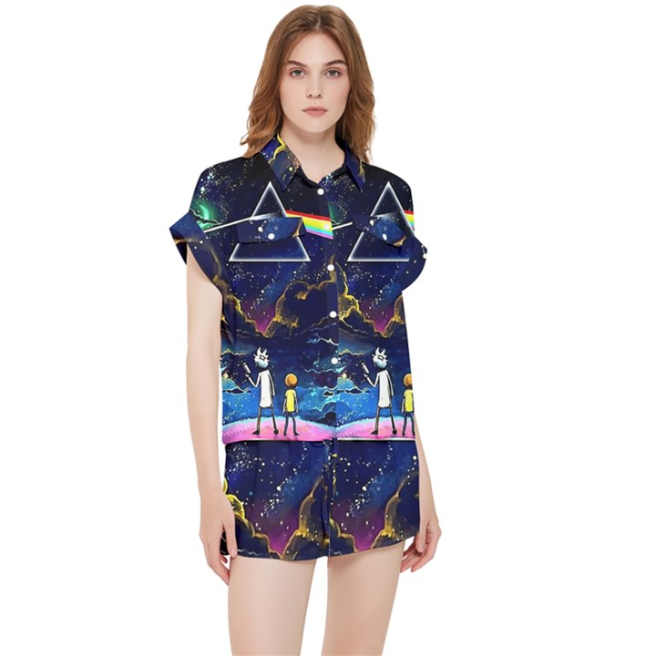 Trippy Kit Rick And Morty Galaxy Pink Floyd Chiffon Lounge Set